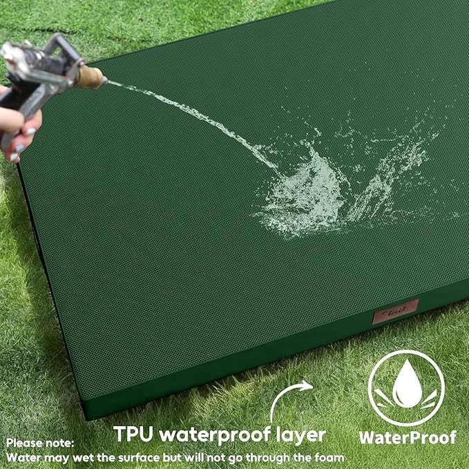 Tail Stories Outdoor Extra Large Dog Bed, Waterproof Dog Bed for Large Dogs, Orthopedic Egg Crate Foam Pet Bed with Washable Removable Oxford Cooling Cover, 44x32 Inch, Dark Green
