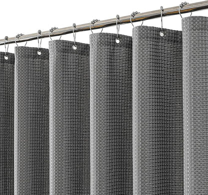 meioro Grey Shower Curtain, Waffle Weave 256GSM Heavy Duty Textured Fabric Shower Curtains for Bathroom Hotel Spa, Luxury Weighted Polyester Cloth Bath Curtain Set with 12 Hooks, 72Wx84H