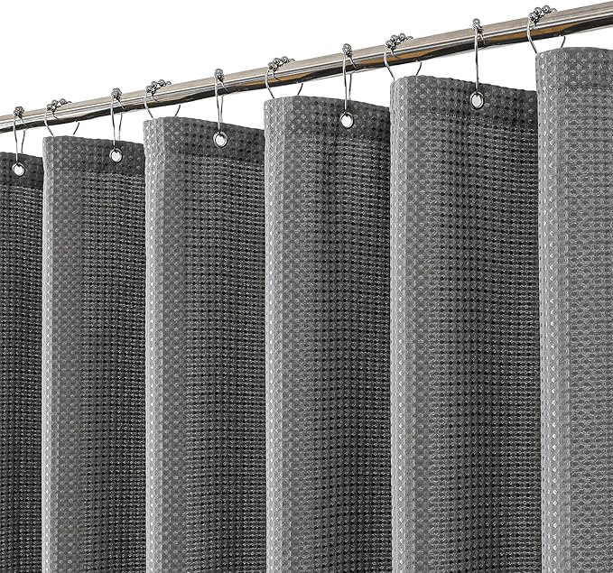 meioro Grey Shower Curtain, Waffle Weave 256GSM Heavy Duty Textured Fabric Shower Curtains for Bathroom Hotel Spa, Luxury Weighted Polyester Cloth Bath Curtain Set with 12 Hooks, 72Wx72H