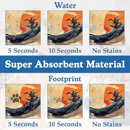 Wave Cat Dog Food Mat,Christmas Stocking Ukiyo-e Whale Absorbent Quick Dry Feeding Placemat for Food and Water Bowls, Non Slip Rubber Backing, Waterproof Pet Supplies for Mess-Free Eating 16"x24"