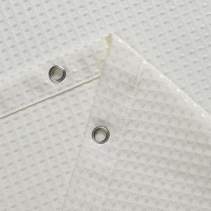 meioro Ivory Shower Curtain, Waffle Weave 256GSM Heavy Duty Textured Fabric Shower Curtains for Bathroom Hotel Spa, Luxury Weighted Polyester Cloth Bath Curtain Set with 12 Hooks, 72Wx78H
