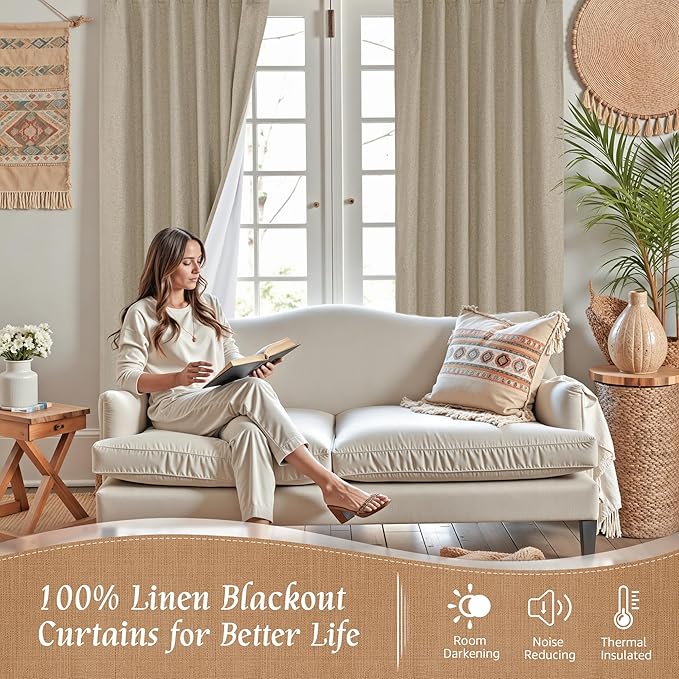 LAMIT Linen Full Blackout Window Curtains