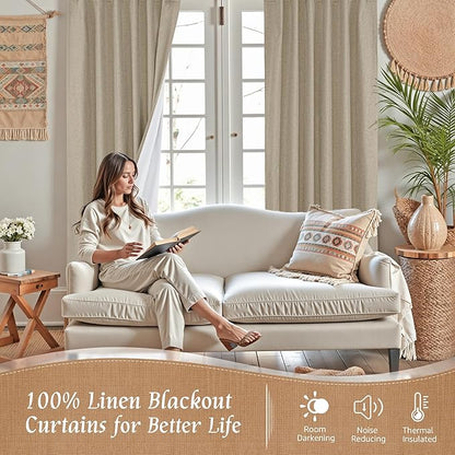 LAMIT Linen Full Blackout Window Curtains