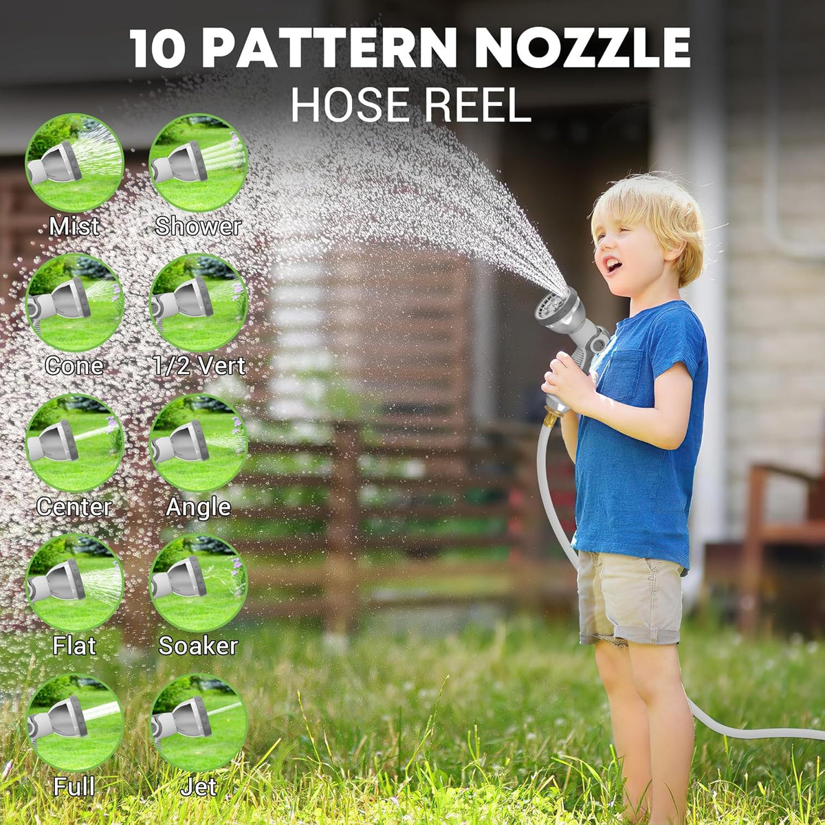 SILVEL Retractable Garden Hose Reel, 1/2 in x 100ft Wall Mount Heavy Duty Automatic Hose Reel with 10 Pattern Nozzle, Any Length Lock & Slow Return System, 180°Swivel Bracket Upgraded UV Resistant