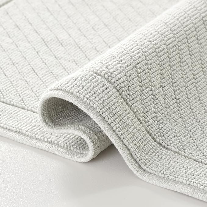Arkwright 100% Cotton Bathroom Rug - High Absorbent Stylish Textured Woven Design Bath Mat, Slip Resistant Backing for Shower and Bathtub Floor, 20x60 in - Grey
