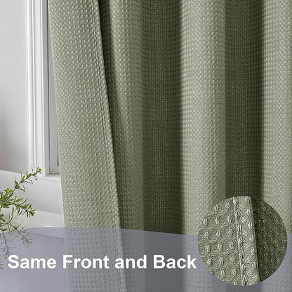 OWENIE Sage Green Shower Curtain 96 Inch Extra Long, Waffle Weave Textured Fabric Bathroom Curtains, Water Repellent Thick Soft Hotel Spa Luxury Elegant Bath Curtain, Machine Washable, 72x96 Inch