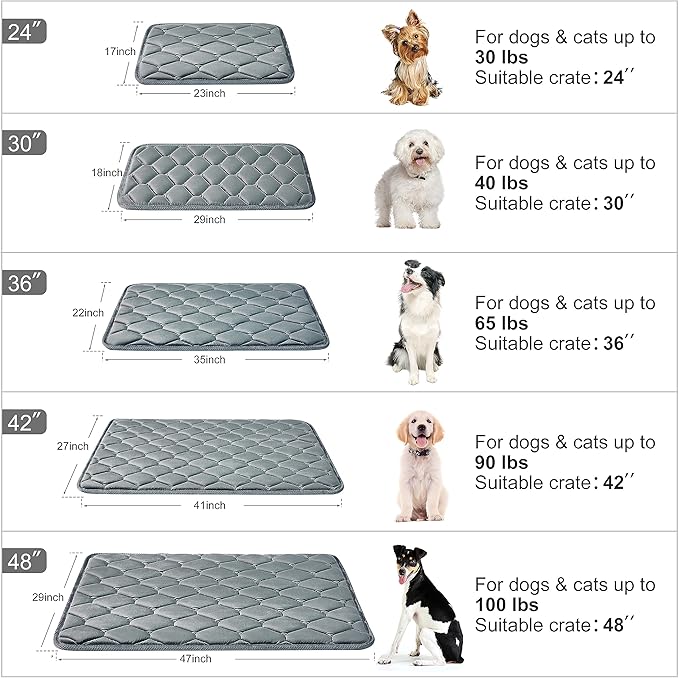 luckyvo Dog Crate Mats,Soft Kennel Pads Washable with Anti-Slip Bottom,Dog Kennel Pads for Sleeping,Pets Mattress Cat Dog Beds for Large Medium Dogs(35x22,Grey)