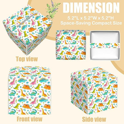 BLYKVGHQ Leather Tissue Box Holder Cartoon Dinosaurs Tissue Box Cover Facial Paper Case Organizer Cube Napkin Dispenser for Bathroom Vanity Countertop Night Stand Office Car