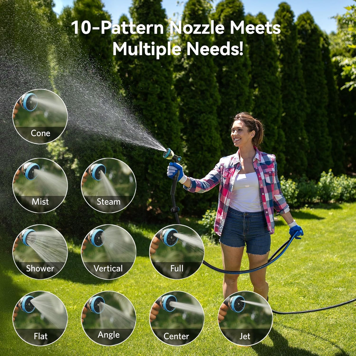 Retractable Garden Hose Reel 65 ft x 1/2 in, Heavy Duty Hose Reel Wall Mount with Any Length Lock, Slow Return System, 180° Swivel Bracket, 10-Pattern Garden Hose Nozzle, Dark Grey
