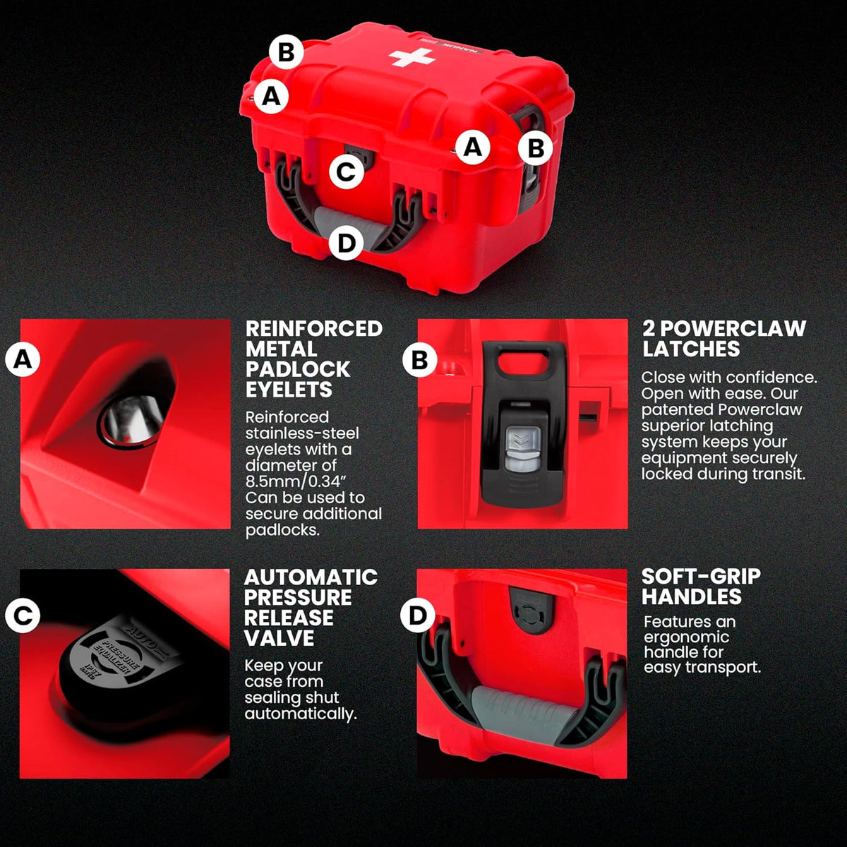 NANUK 908 Waterproof First Aid Box Empty – Durable, Medical First Aid Organizer Case, IP67-Rated, Dustproof, Impact-Resistant, and Floats (9.5" x 7.5" x 7.5") – Red
