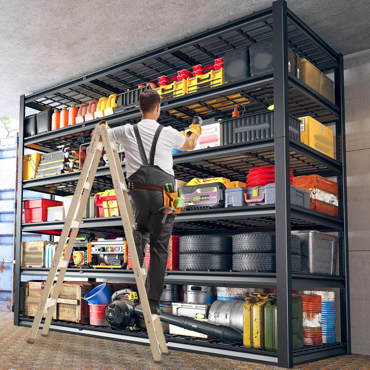 REIBII 60" W Garage Shelving, 2900LBS Storage Shelves, 6 Tier Heavy Duty Shelving, Adjustable Metal Shelving Units and Storage Rack for Warehouse, Pantry, Basement, 60" W x 84" Hx 24" D