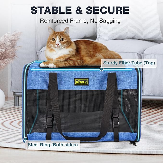 Dog Carriers for Small Dogs, Large Cat & Bunny, Foldable Soft-Sided Pet Travel Bag, up to 25lbs (20"x13"x13"), Breathable and Anti-Scratch Mesh, Perfect for Road Trips, Portable, Blue