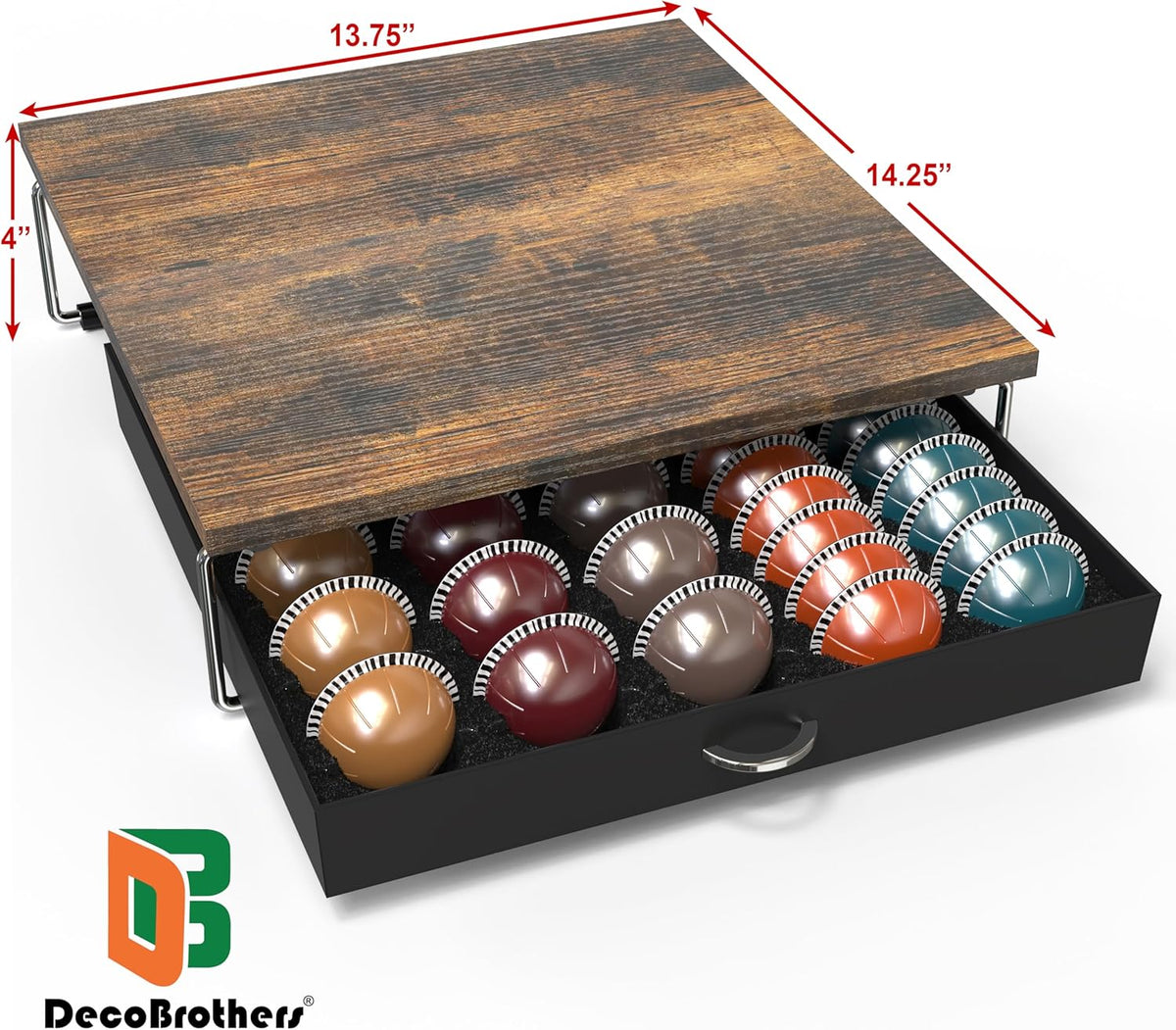 DecoBrothers Supreme Vertuoline Drawer, Holds with 30 Big or 60 Small Vertuoline Pods, Rustic Brown