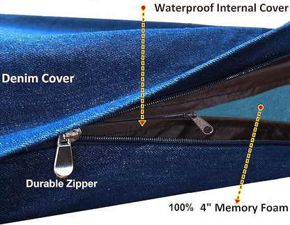 Dogbed4less Jumbo Orthopedic Memory Foam Dog Bed for Large Dogs with Durable Denim Cover, Waterproof Liner and Extra Pet Bed Case, 55X47X4 Inches