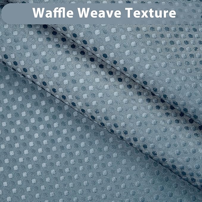 GICDSU No Hook Shower Curtain with Snap in Liner, Waffle Shower Curtain Set for Bathroom, Hotel Style with Semi-Sheer Top Window, Waterproof & Washable, Fog Blue, 71" W x 75" L