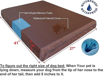 Dogbed4less Orthopedic Dog Bed with Memory Foam for Pet, Waterproof Liner with Durable Nylon and Bonus Microsuede Antislip External Covers (Ballistic in Seal Brown, Large 41" Length X 27" Width)