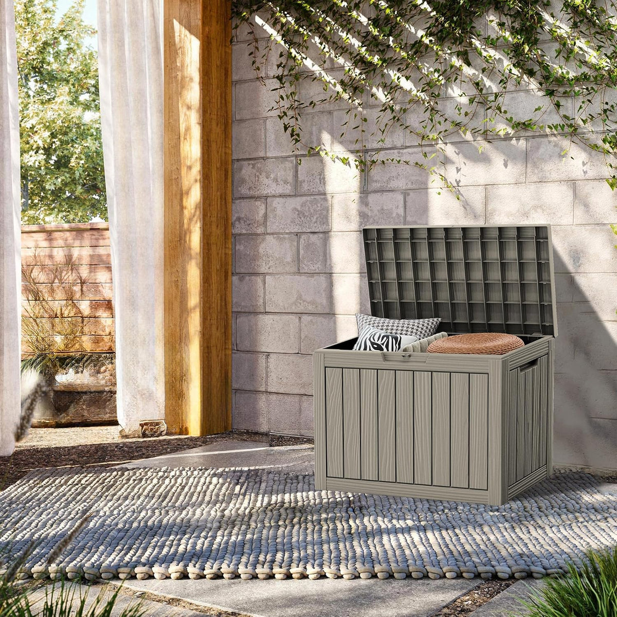 TARKARI 45 Gallon Lockable Resin Deck Box, Waterproof & UV-Resistant Outdoor Storage Box for Outdoor Cushion Storage, Garden Tools & Pool Accessories Storage, Gray