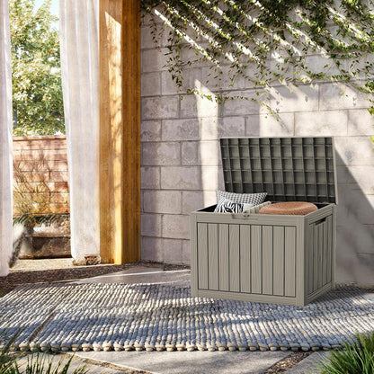TARKARI 45 Gallon Lockable Resin Deck Box, Waterproof & UV-Resistant Outdoor Storage Box for Outdoor Cushion Storage, Garden Tools & Pool Accessories Storage, Gray