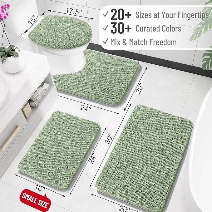 OLANLY Toilet Rugs U-Shaped 24x24, Extra Soft Absorbent Chenille Contour Bathroom Rugs for Toilet, Dry Quickly, Machine Washable, Non-Slip Bath Mat, Sage Green