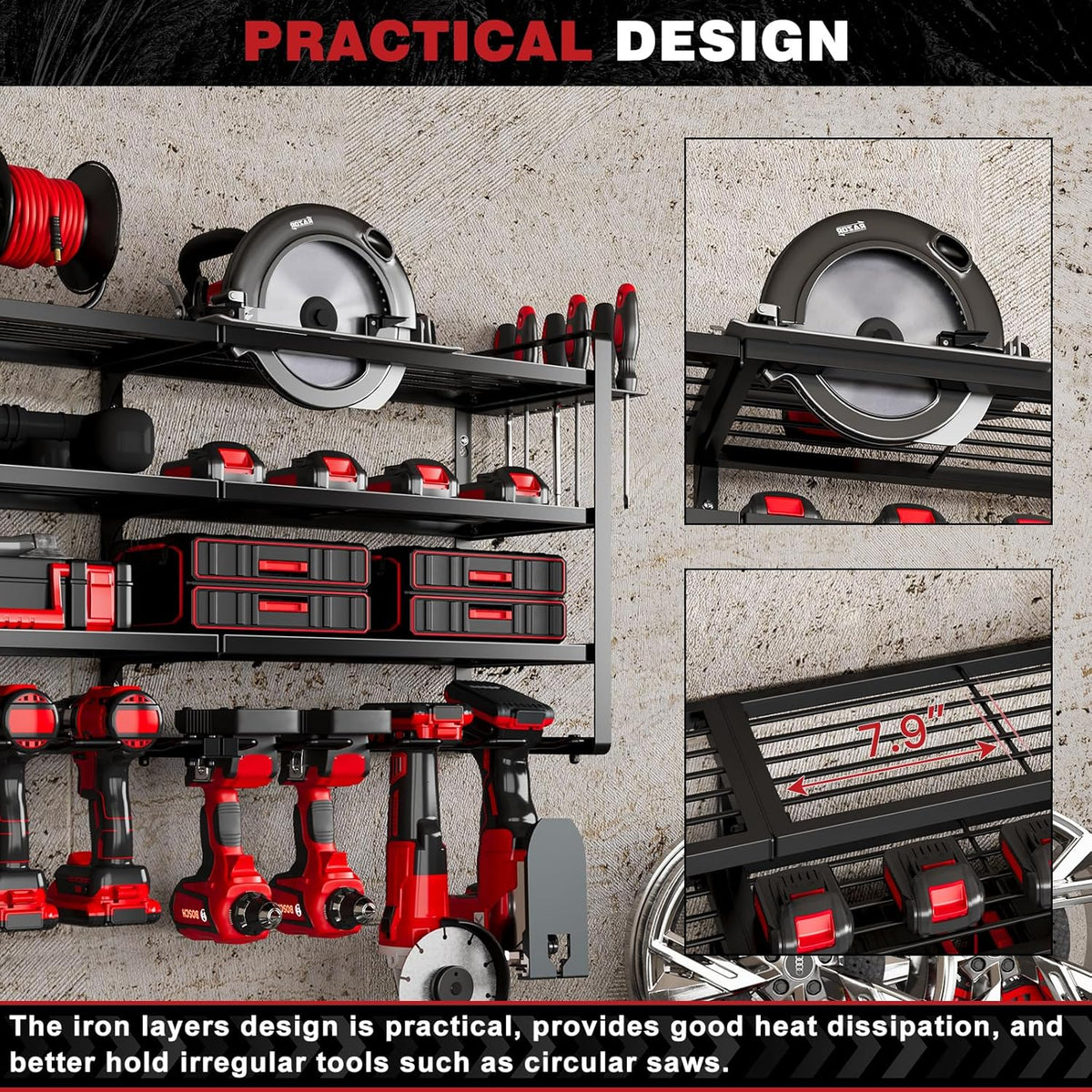 48" Large Power Tools Organizer Wall Mount,12 Drill Holder for Garage, Workshop Heavy Duty Storage Rack