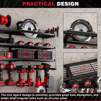 48" Large Power Tools Organizer Wall Mount,12 Drill Holder for Garage, Workshop Heavy Duty Storage Rack