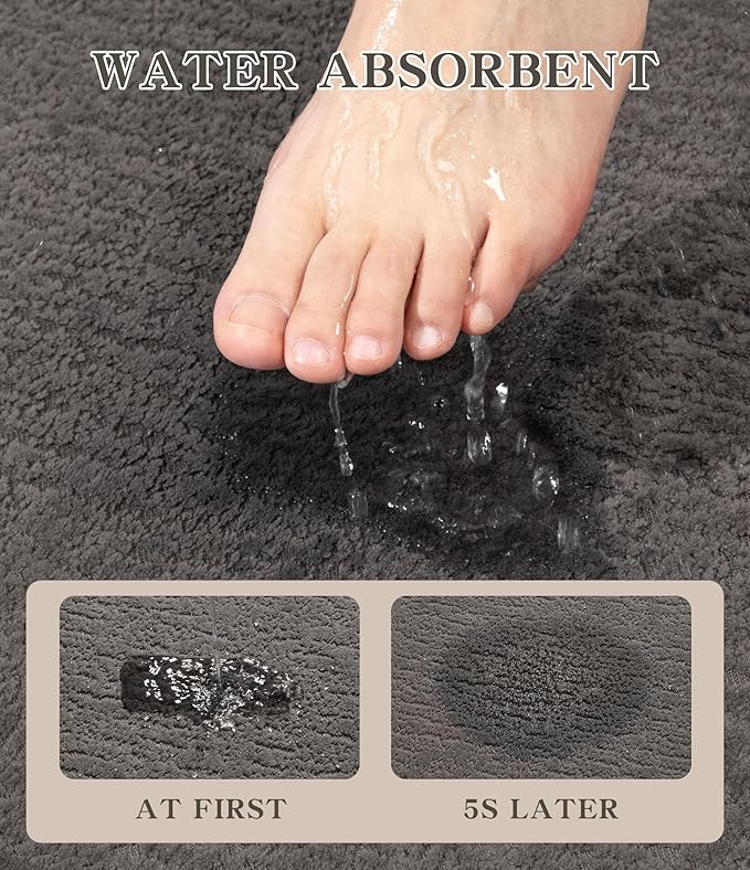 chakme Bathroom Rugs Mat U-Shaped 24x17, Ultra Thin Non Slip Bath Mat Small Quick Dry Absorbent Bath Mat for Bathroom Floor, (Grey, U-24"x17")