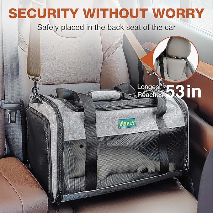 TSA Approved Pet Carrier in Cabin, 17"x11"x9.5" Soft Cat Carriers for Small Cats up to 12 lb, Top-Open Portable Dog Carrier with Litter Box and Anti-Scratch Mesh for Puppy up to 10 lb, Gray