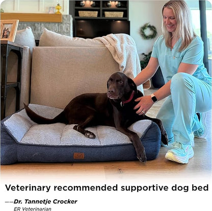 Bedsure XL Pro Orthopedic Dog Beds Large Sized Dog - Extra Thick Supportive Dogs Couch with Waterproof Washable Cover, Extra Large Comfort Pet Bed Sofa with Soft Sherpa and Nonskid Bottom, Grey, 45"