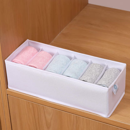 Qozary 6 Pack Sock Underwear Drawer Organizer Dividers, Collapsible Cabinet Closet Storage Boxes for Clothes, Socks, Lingerie, Underwear, Tie, Belt, Baby, Bedroom