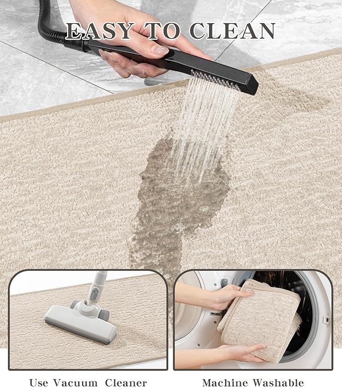chakme Bathroom Rug Sets 2 Piece, Ultra Thin Bath Mat Quick Dry Bath Mat Set, Absorbent Bath Mats for Bathroom Non Slip Machine Washable, (Light Beige, 2 Piece)