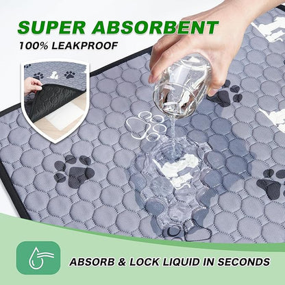 WanpeeGoo Washable Pee Pads for Dogs Mat, 2 Pack Absorbent Reusable Training Dog Pads Pet Puppy Pads, Non-Slip Potty Pads for Whelping, Playpen, Crate, Bed, Grey 24"x36"