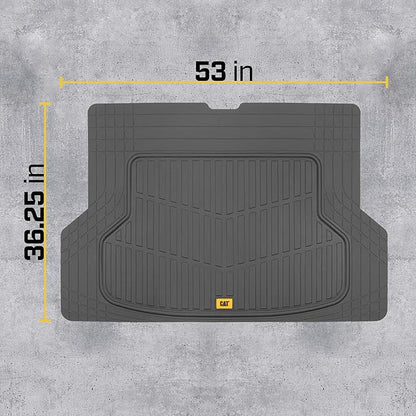 CAT® Large Heavy Duty Rubber Floor Mat & Cargo Trunk Liner for Car, SUV, Van, Sedan, Truck – Trim-to-Fit, All-Weather Deep Dish Ridges for Dirt Protection, Front and Rear Mats Black