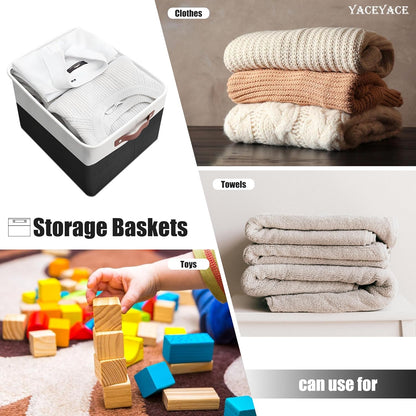 Storage Baskets, 4 Pack Linen Fabric Storage Bins for Shelves, Foldable Baskets with Handles for Home Organization, 15"x11"x9.5"