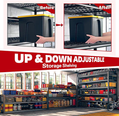 REIBII 60" W Garage Shelving, 2900LBS Storage Shelves, 6 Tier Heavy Duty Shelving, Adjustable Metal Shelving Units and Storage Rack for Warehouse, Pantry, Basement, 60" W x 84" Hx 24" D, 4 Pack