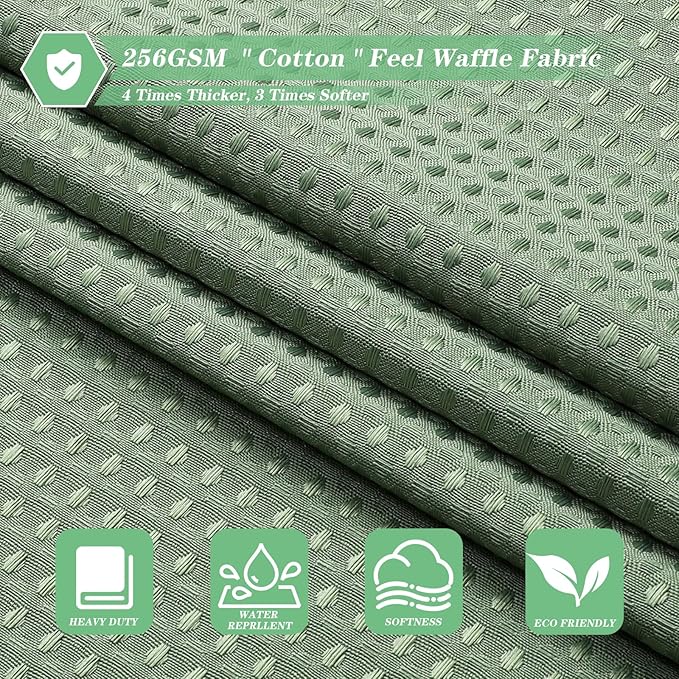meioro Sage Green Shower Curtain, Waffle Weave 256GSM Heavy Duty Textured Fabric Shower Curtains for Bathroom Hotel Spa, Luxury Weighted Polyester Cloth Bath Curtain Set with 12 Hooks, 60Wx72H