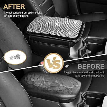 Center Console Cover Fit for TLX: Upgraded Diamond Auto Middle Console Cover - Crystal Rhinestone Armrest Cover for Car with 2 Storage Bags,Anti-Scratch Auto Armrest Pad Accessory （Black