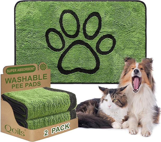 Qeils Reusable Dog Pee Pads, 2 Pack Super Absorbent & Leakproof Washable Puppy Pads with Soft Green Top Layer, for Potty Training, Crates, Couch, Car Seats & Pet Beds, 30"x 48"