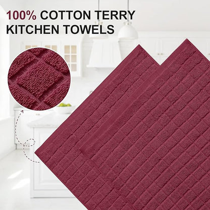 Homaxy Premium Cotton Kitchen Towels 16"x 28", Large Natural Ring Spun 390 GSM Dish Towels, Super Absorbent Terry Kitchen Hand Towels, Soft Tea Towels with Hanging Loop, Pure Red Design,8 Pack