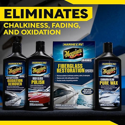 Meguiar’s Marine/RV Fiberglass Restoration System, M4965, 3-Piece Fiberglass Repair Kit with Oxidation Remover, High-Gloss Boat Polish and Wax, Christmas Gift Ideas for Car Dads