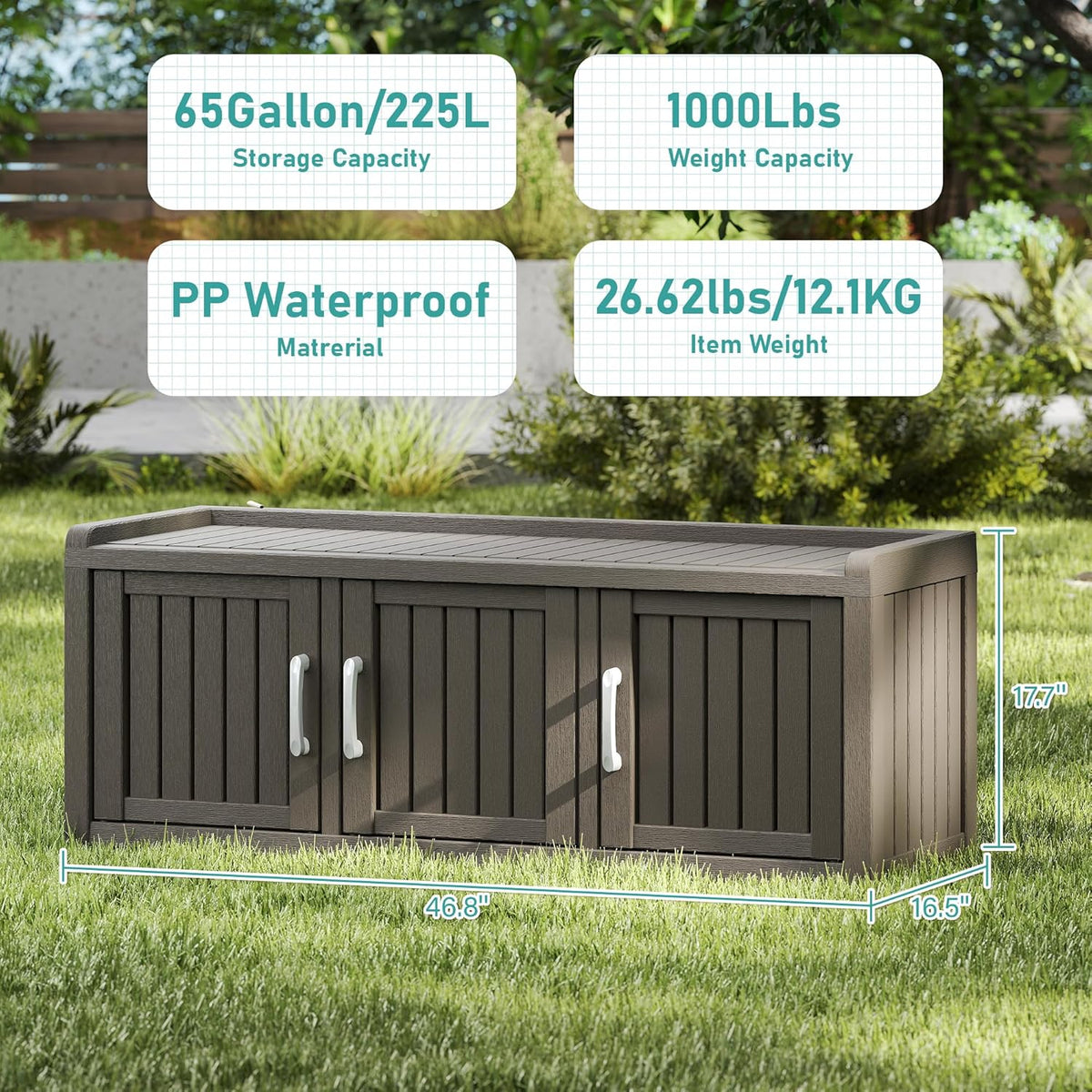 KAMABOKO Shoe Storage Cabinet Waterproof UV-Resistant, Entryway Storage Bench Indoor Outdoor with 3 Barn Doors, Adjustable Shelves for Entryway, Bedroom, Hallway,Living Room(Grey)