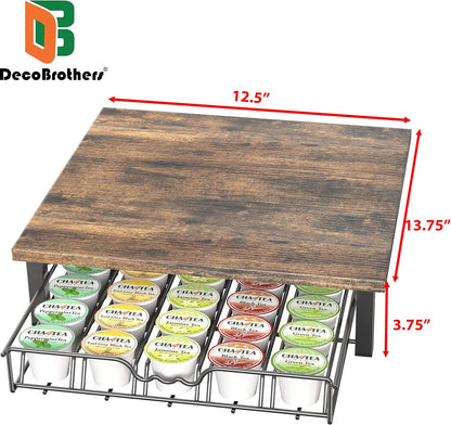 DecoBrothers K-Cup Holder Drawer for 30 Coffee Pods Storage, Rustic Brown