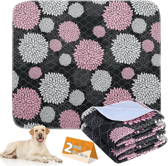 KOOLTAIL Washable Pee Pads for Dogs, 2 Pack Super Absorbent Reusable Puppy Training Pads Waterproof, Nonslip and Leak-Proof Dog Pee Pads, Large Pet Mats Whelping Pads for Floor, Crate, Couch, 36"x41"