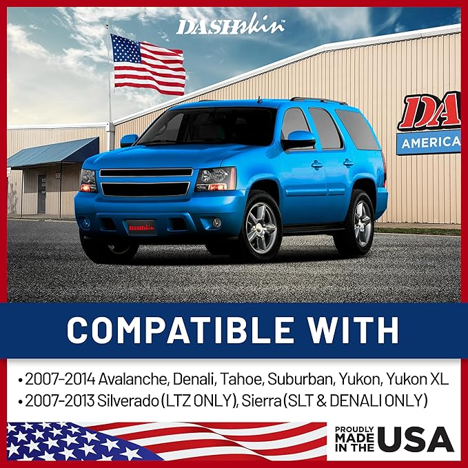 DashSkin Dash Cover Compatible with 2007-2014 Chevy Tahoe Suburban Avalanche & GMC Yukon & Yukon XL Without Speaker Holes in Black - Hard Molded Plastic Dashboard Cap