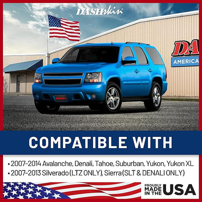 DashSkin Dash Cover Compatible with 2007-2014 Chevy Tahoe Suburban Avalanche & GMC Yukon & Yukon XL Without Speaker Holes in Black - Hard Molded Plastic Dashboard Cap