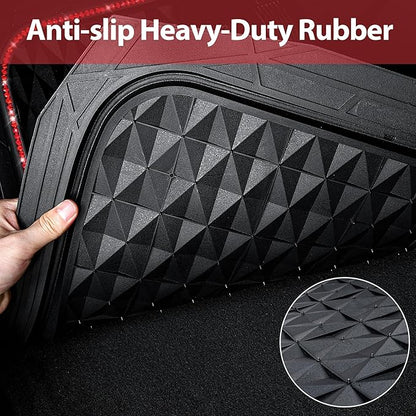 CAR PASS Bling Diamond Rubber Car Mats, Heavy Duty Deep Dish All-Weather Floor Mat Full Set Anti-Slip 3D Rhombus Waterproof Trim to Fit Liner Universal Glitter Sparkly Shining Rhinestone, 3 Pcs Red
