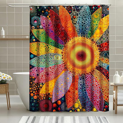 mutakin Vintage Floral Shower Curtain Vibrant Sunflowers Shower Curtains for Bathroom Waterproof Fabric Bath Curtain Decor with Hooks