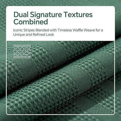 TURKIO Extra Wide Shower Curtain, 84 Inch Wide Dark Green Shower Curtain Waffle Weave Shower Curtain Striped Fabric Shower Curtains for Bathroom, Green Bathroom Decor, (84Wx72H, Dark Green)