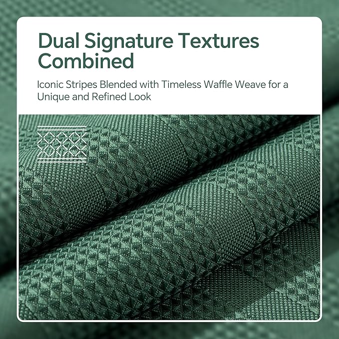 TURKIO 54inch Wide Narrow Dark Green Shower Curtain Waffle Weave Shower Curtain Striped Fabric Shower Curtains for Bathroom, Green Bathroom Decor, (54Wx72H, Dark Green)