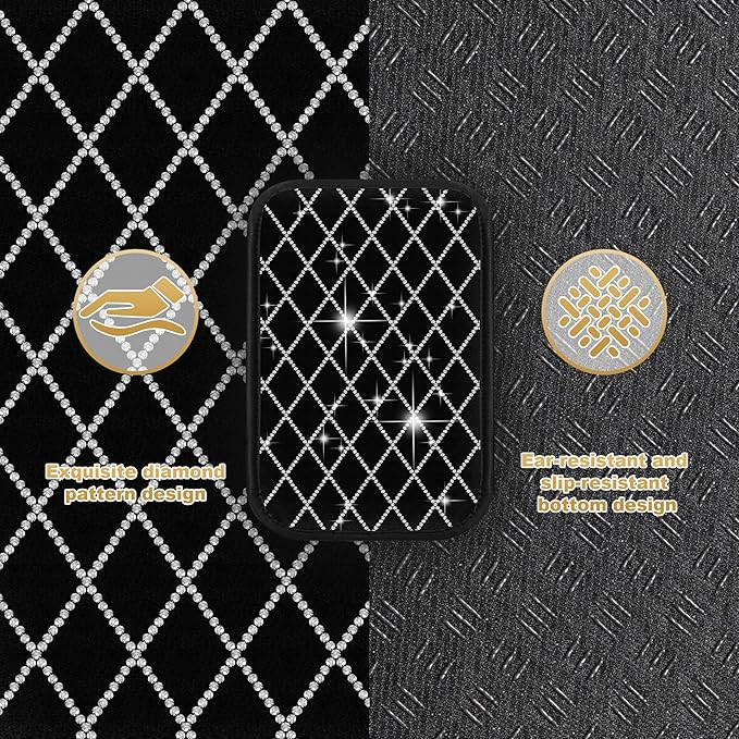 Center Console Cover Fit for Pilot: Upgraded Bling Diamond Car Armrest Cover - Crystal Rhinestone Car Center Console Cover with 2 Storage Bags,Anti-Scratch Auto Armrest Pad Accessory （Black