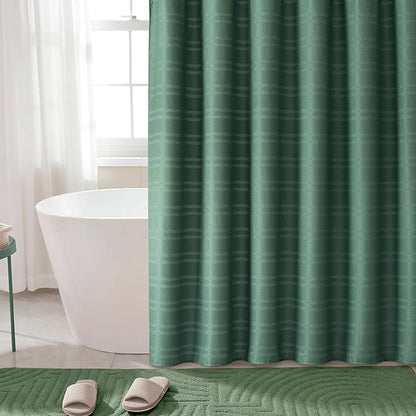 TURKIO 60 inch Wide Stall Narrow Dark Green Shower Curtain Waffle Weave Shower Curtain Striped Fabric Shower Curtains for Bathroom, Green Bathroom Decor, (60Wx72H, Dark Green)